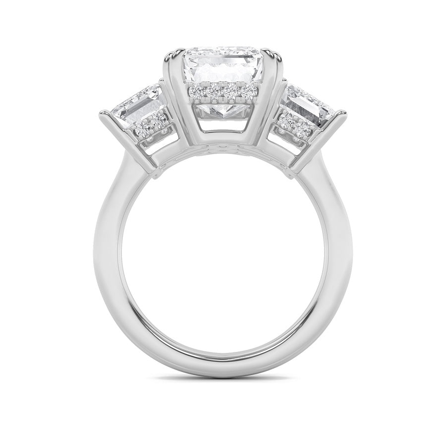8.25Cttw Emerald Shaped Lab Grown Diamond (F/VS) Bold Three Stone Accented Ring in 14K Gold