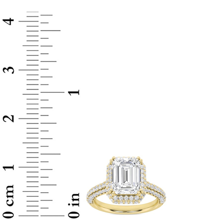 3Cttw Emerald Shaped Lab Grown Diamond (F/VS) HaloAccented Engagement Ring in 14K Gold