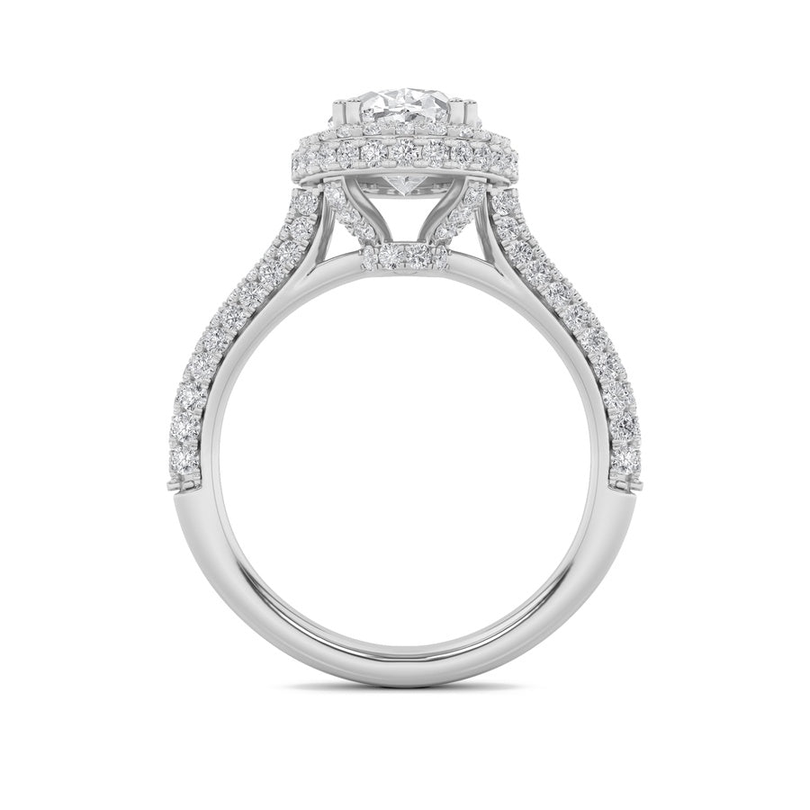3Cttw Oval Shaped Lab Grown Diamond (F/VS) Halo Accented Engagement Ring in 14K Gold