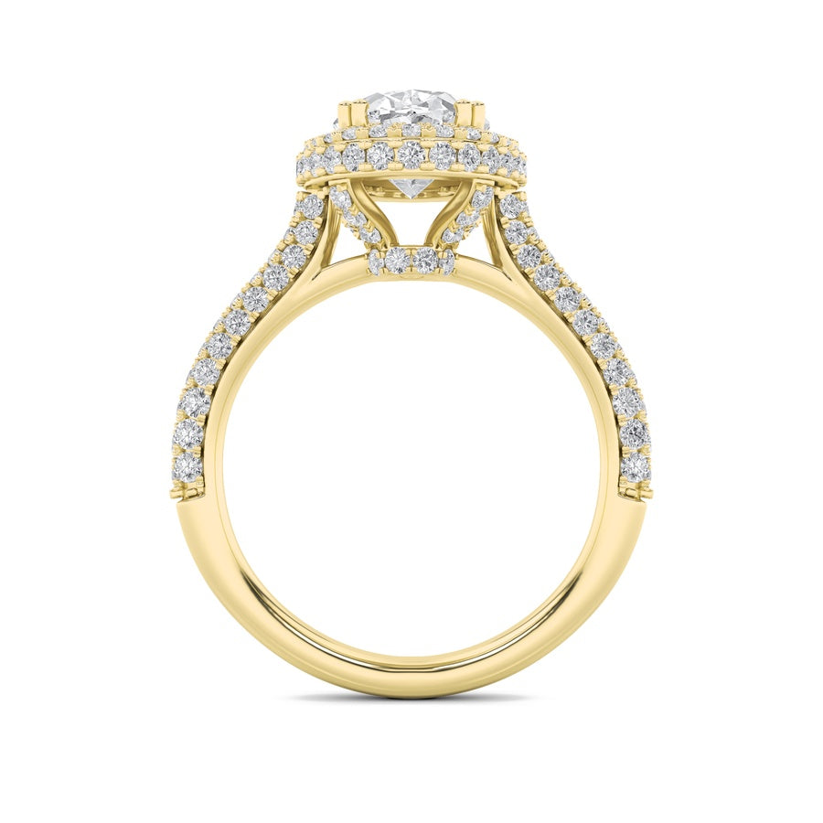 3Cttw Oval Shaped Lab Grown Diamond (F/VS) Halo Accented Engagement Ring in 14K Gold