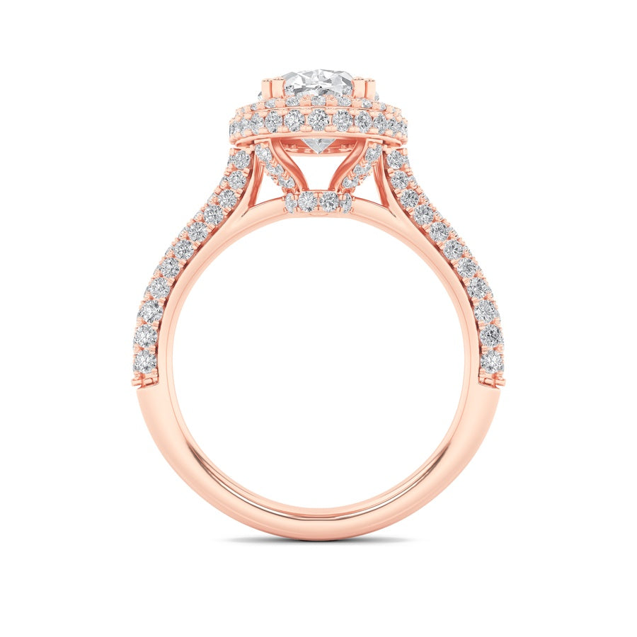 3Cttw Oval Shaped Lab Grown Diamond (F/VS) Halo Accented Engagement Ring in 14K Gold