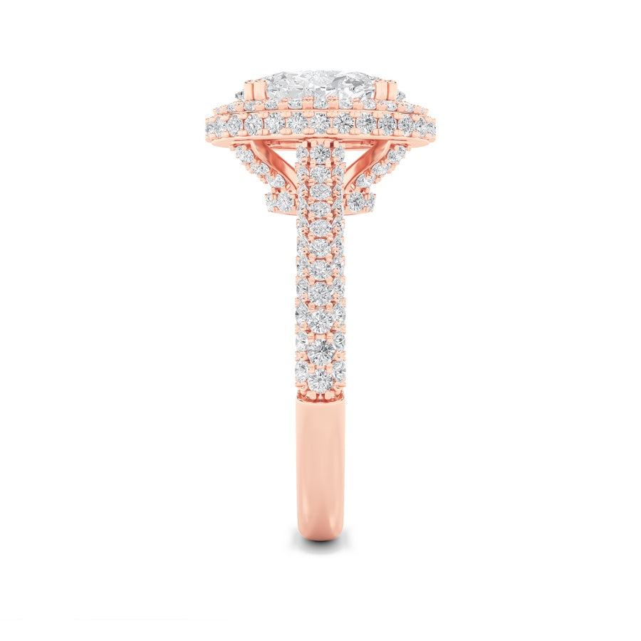 3Cttw Oval Shaped Lab Grown Diamond (F/VS) Halo Accented Engagement Ring in 14K Gold