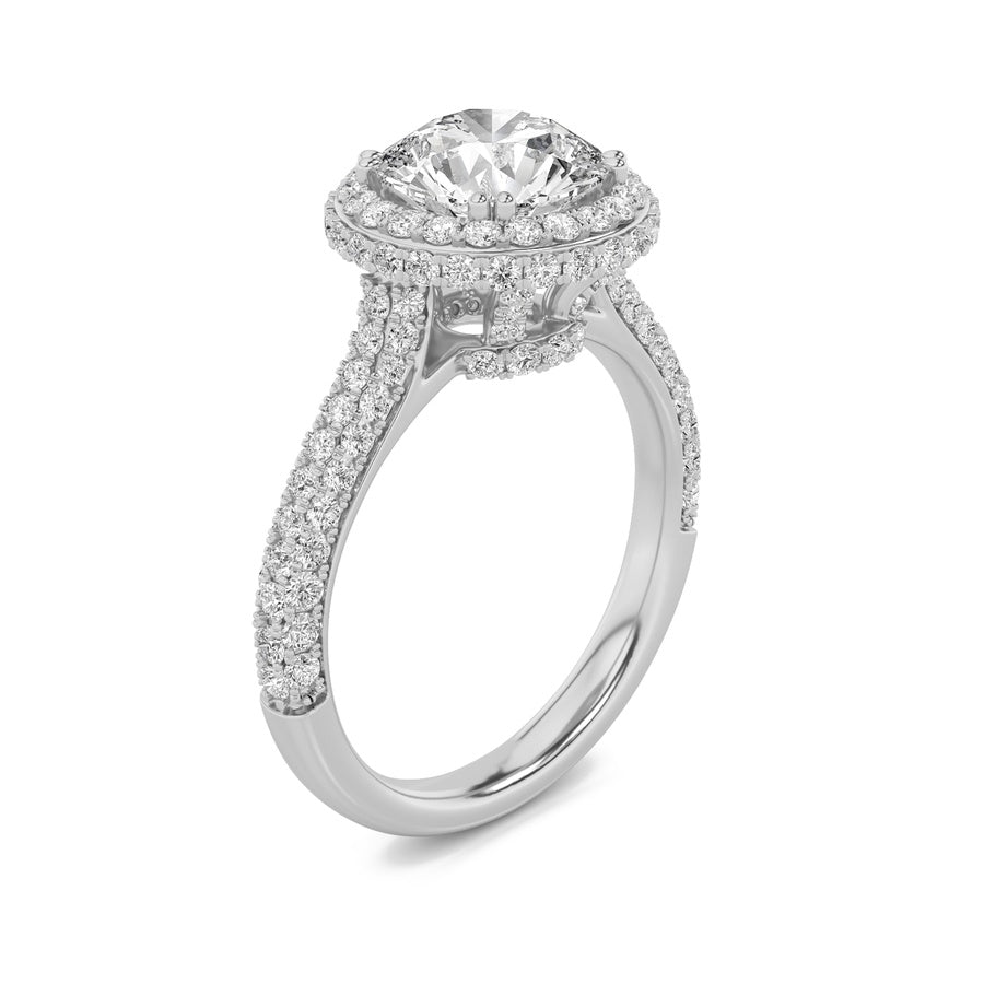 Round Shape Halo Accented Engagement Ring lab grown diamond