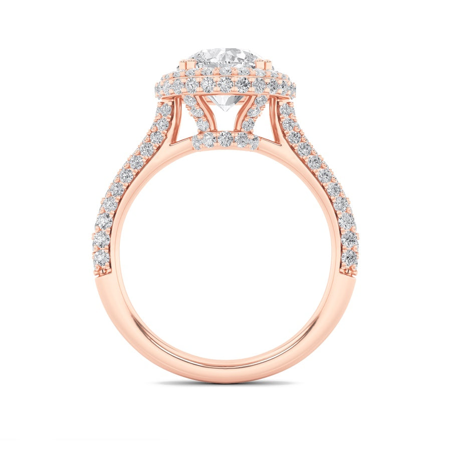 Round Shape Halo Accented Engagement Ring lab grown diamond