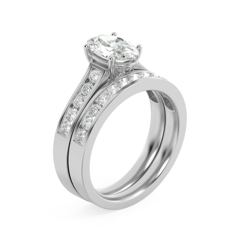 Oval Shape Channel Set Bridal Engagement Ring lab grown diamond