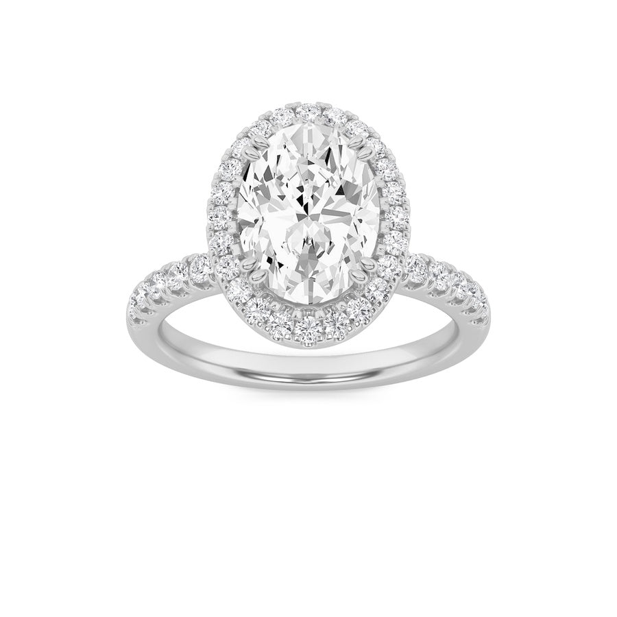 3Cttw Oval Shaped Lab Grown Diamond (F/VS) Halo Accented Engagement Ring in 14K Gold