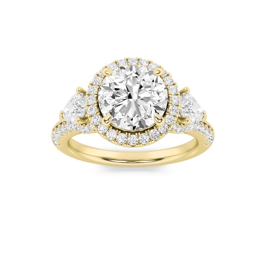 Round Shape Three Stone Bold Accented Engagement Ring lab grown diamond