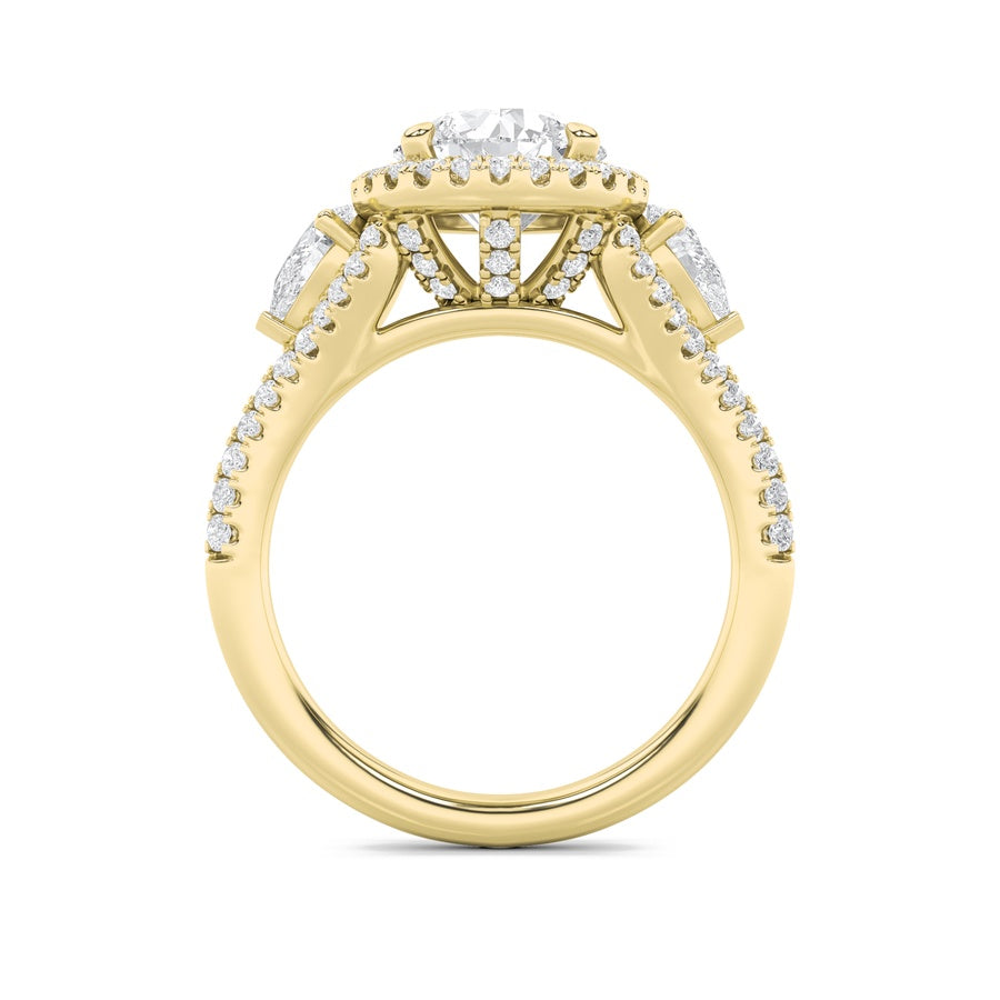 3Cttw Round Shaped Lab Grown Diamond (F/VS) ThreeStone Bold Accented Engagement Ring in 14K Gold