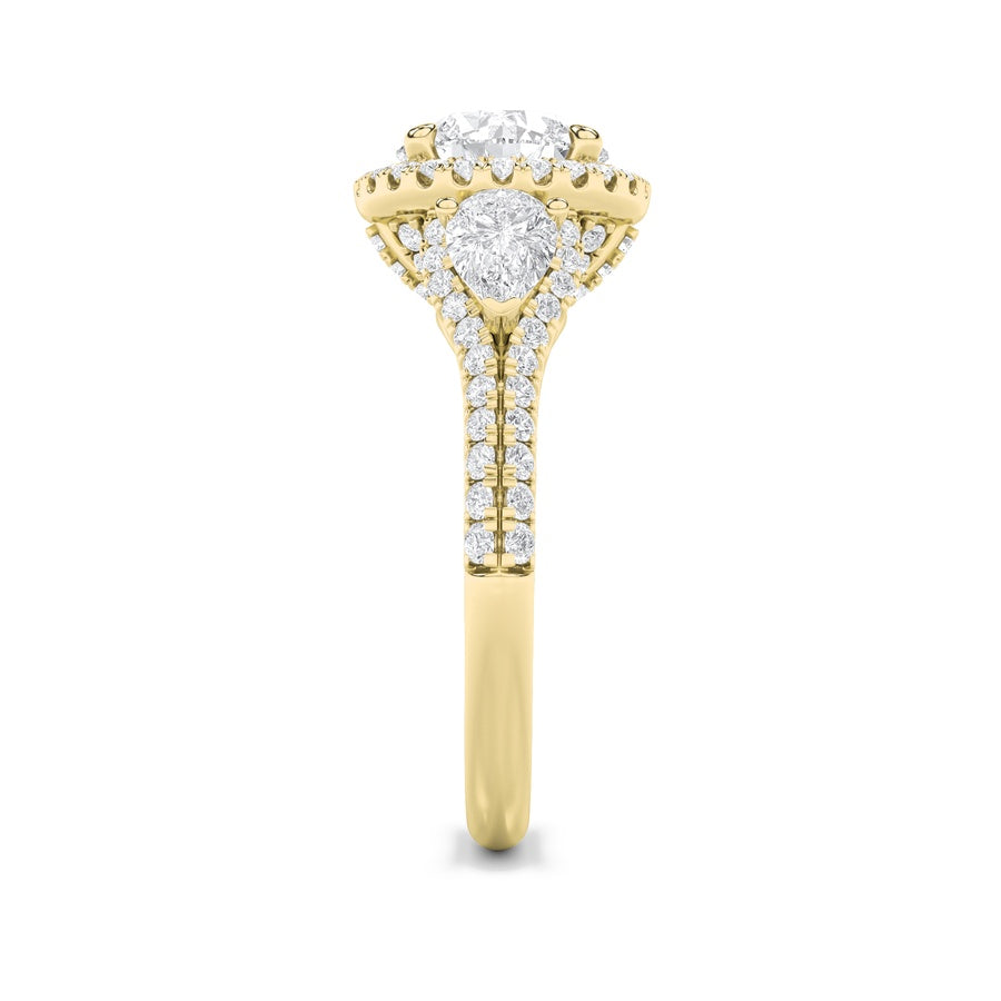 Round Shape Three Stone Bold Accented Engagement Ring lab grown diamond