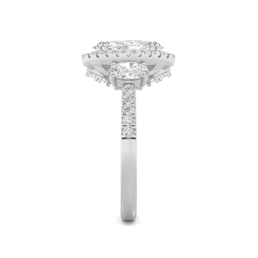 3Cttw Oval Shaped Lab Grown Diamond (G/VS) Three Stone Accented Engagement Ring in 14K Gold