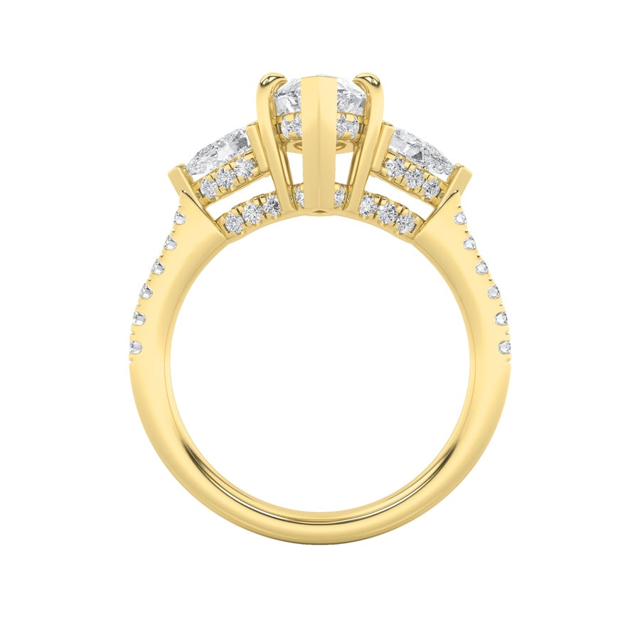 3Cttw Marquise Shaped Lab Grown Diamond (F/VS) Three Stone Accented Engagement Ring in 14K Gold