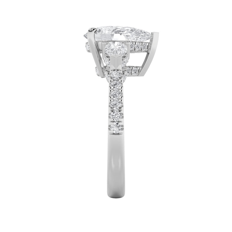 3Cttw Pear Shaped Lab Grown Diamond (F/VS) Three Stone Accented Engagement Ring in 14K Gold
