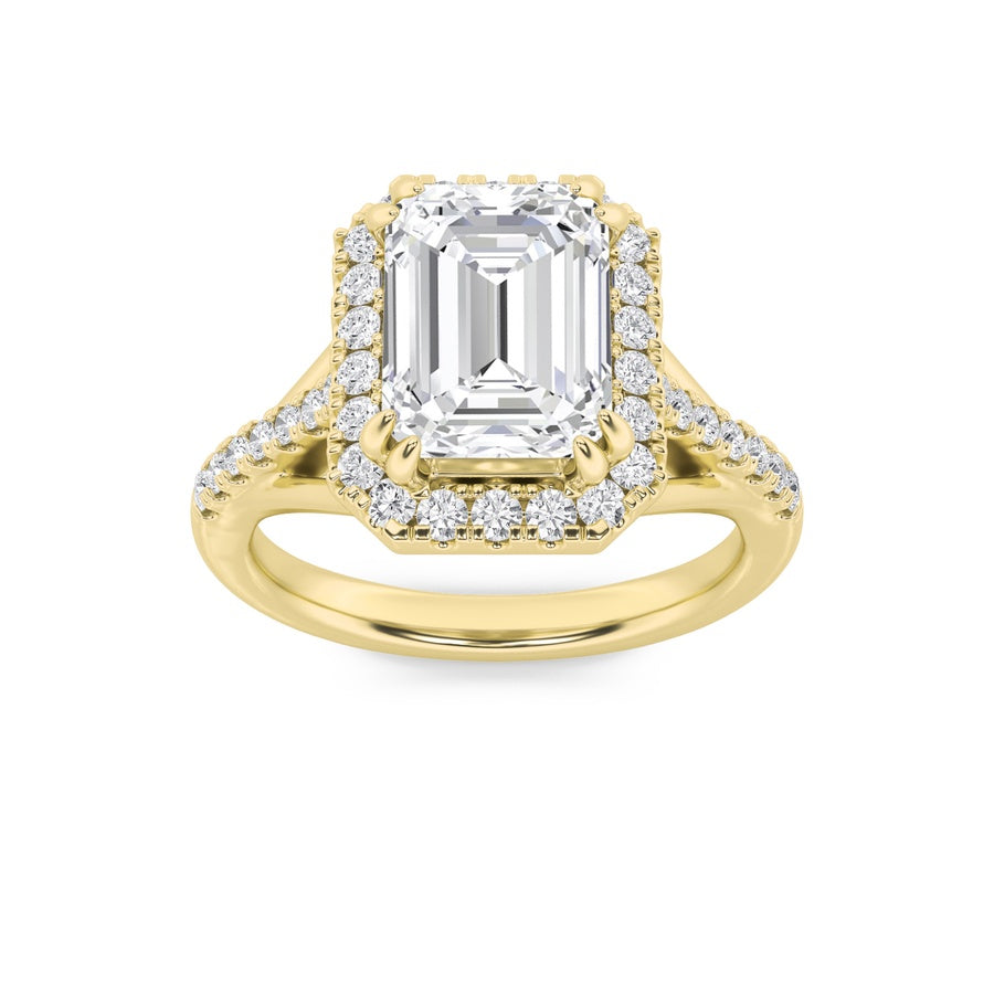Emerald Shape Halo Accented Engagement Ring lab grown diamond