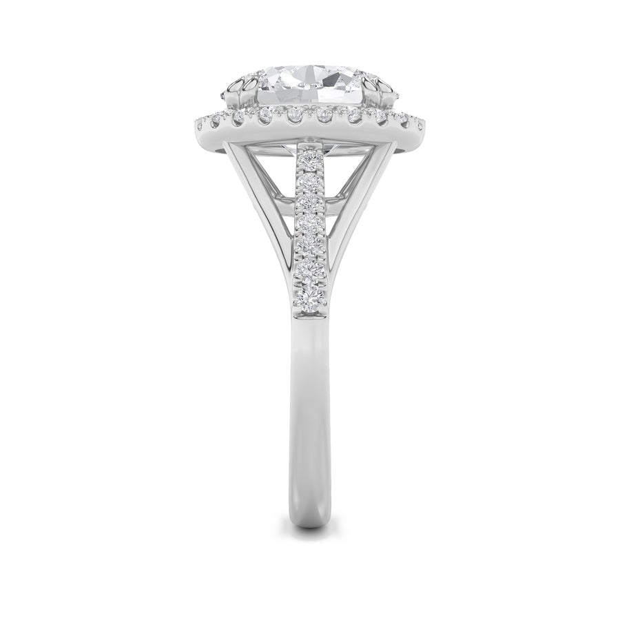 3Cttw Oval Shaped Lab Grown Diamond (F/VS) Halo Accented Engagement Ring in 14K Gold