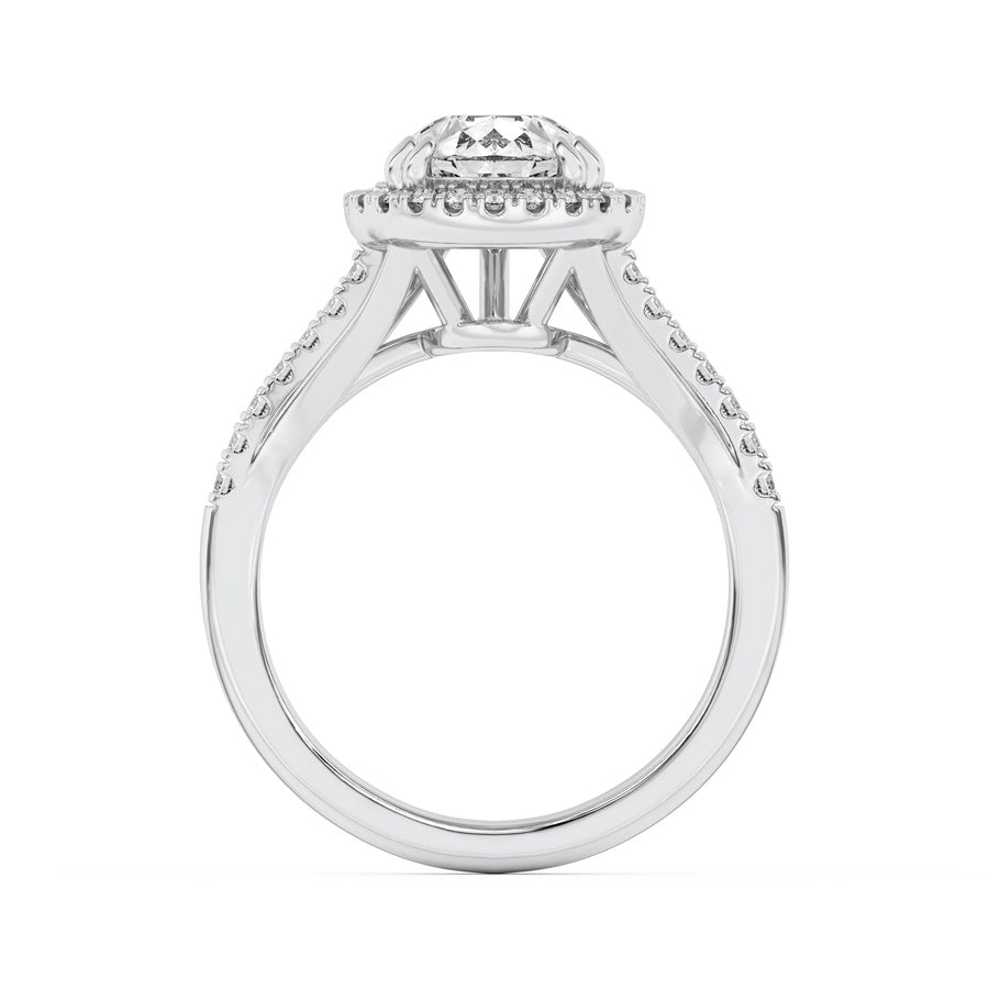 3Cttw Pear Shaped Lab Grown Diamond (F/VS) Halo Accented Engagement Ring in 14K Gold