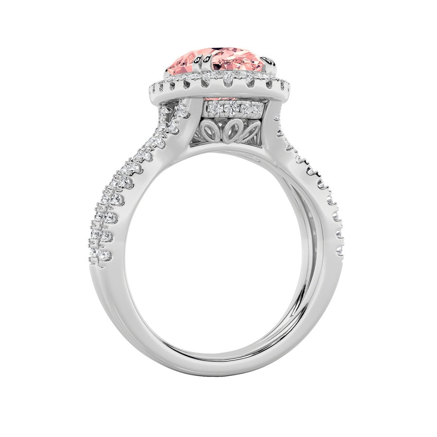 4Cttw Oval Shaped Lab Grown Diamond (F/VS) Split Shank Halo Engagement Ring in 14K Gold