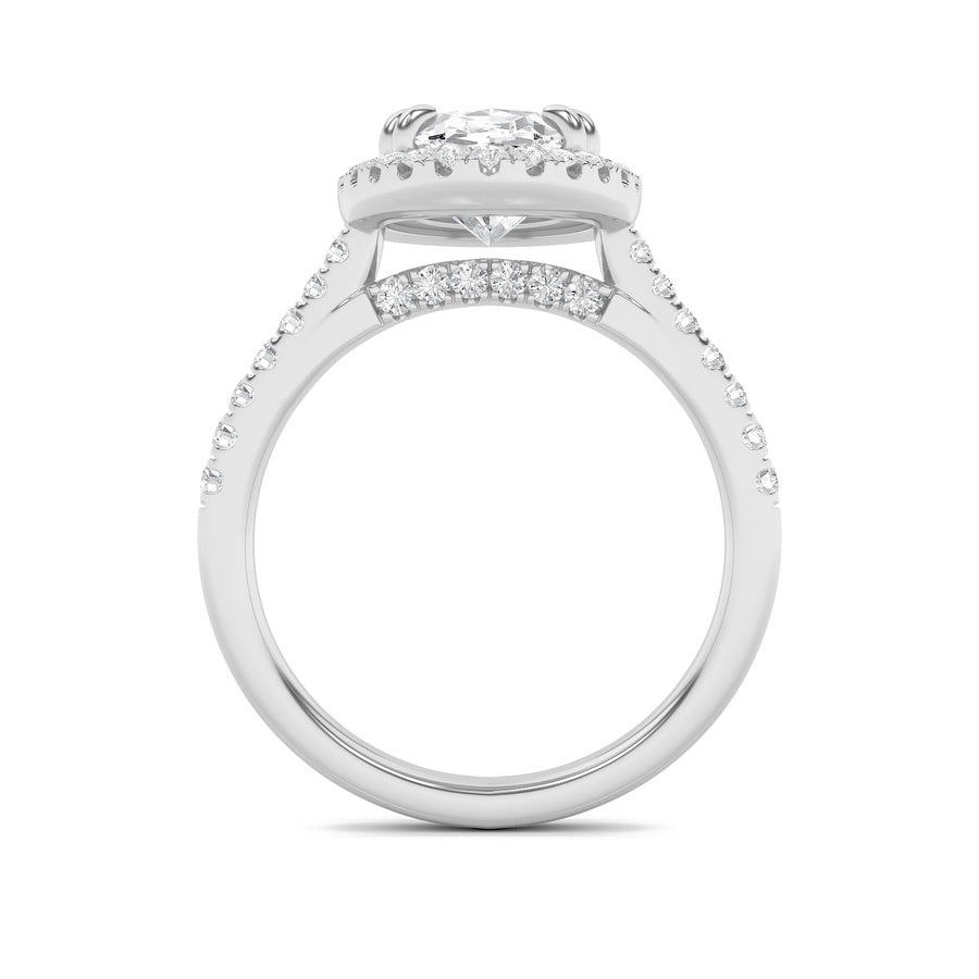 3Cttw Oval Shaped Lab Grown Diamond (F/VS) ClassicHalo Accented Engagement Ring in 14K Gold