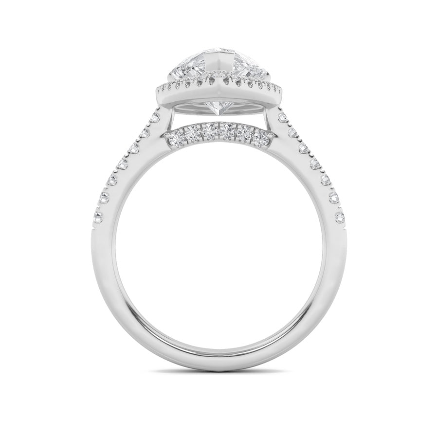 3Cttw Pear Shaped Lab Grown Diamond (F/VS) ClassicHalo Accented Engagement Ring in 14K Gold
