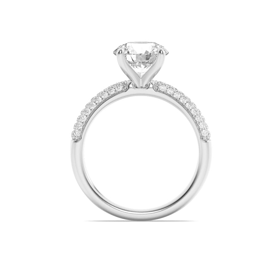 1.5Cttw Round Shaped Lab Grown Diamond (F/VS) Three Row Micro Pave Engagement Ring in 14K Gold