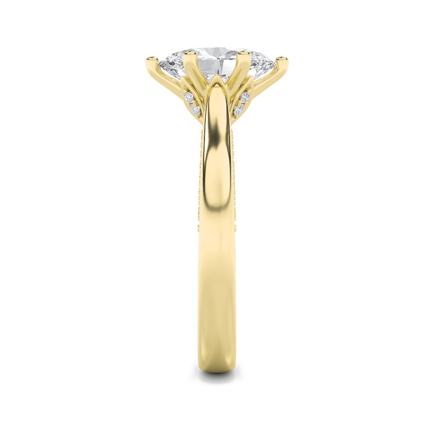 2Cttw Oval Shaped Lab Grown Diamond (F/VS) Tulip Motif Accented Engagement Ring in 14K Gold