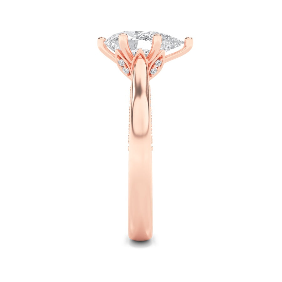 1.25Cttw Pear Shaped Lab Grown Diamond (F/VS) Tulip Motif Accented Engagement Ring in 14K Gold