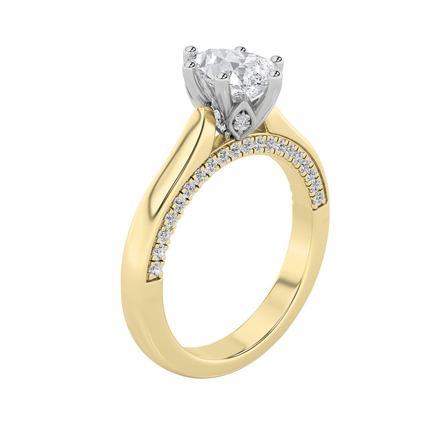 1.25Cttw Pear Shaped Lab Grown Diamond (F/VS) Tulip Motif Accented Engagement Ring in 14K Gold