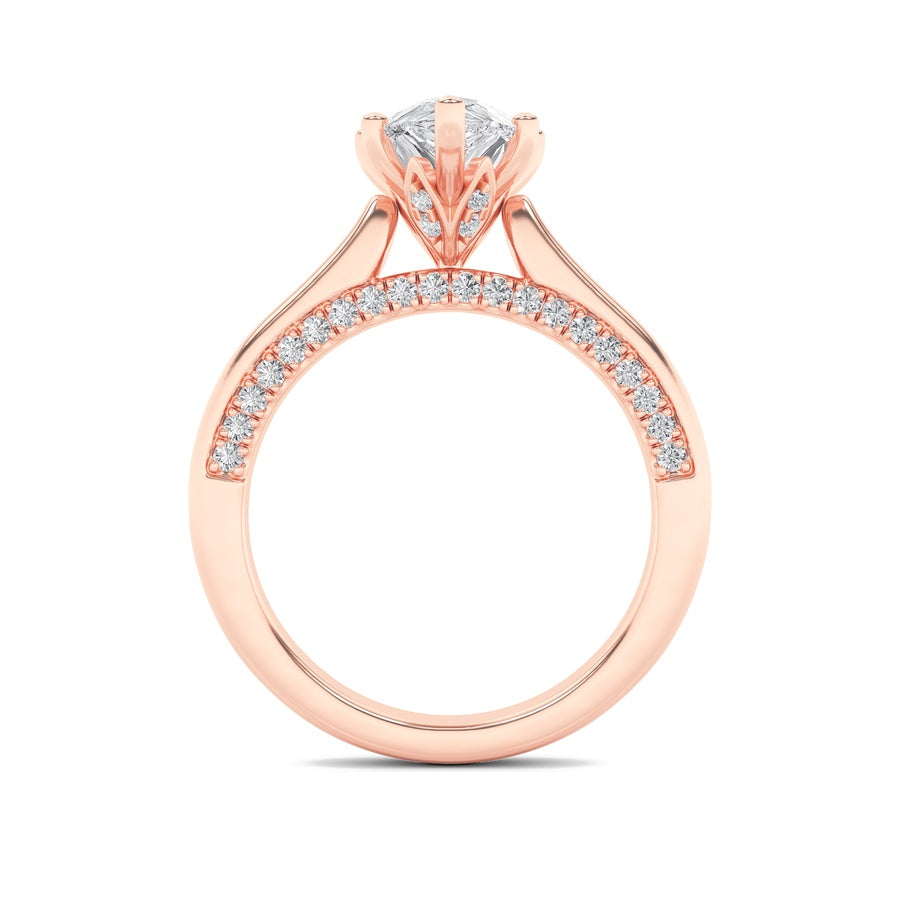 2Cttw Pear Shaped Lab Grown Diamond (F/VS) Tulip Motif Accented Engagement Ring in 14K Gold