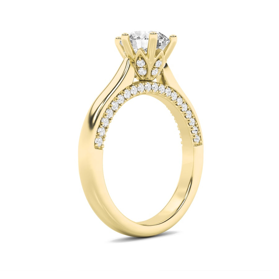 1.25Cttw Round Shaped Lab Grown Diamond (F/VS) Tulip Motif Accented Engagement Ring in 14K Gold
