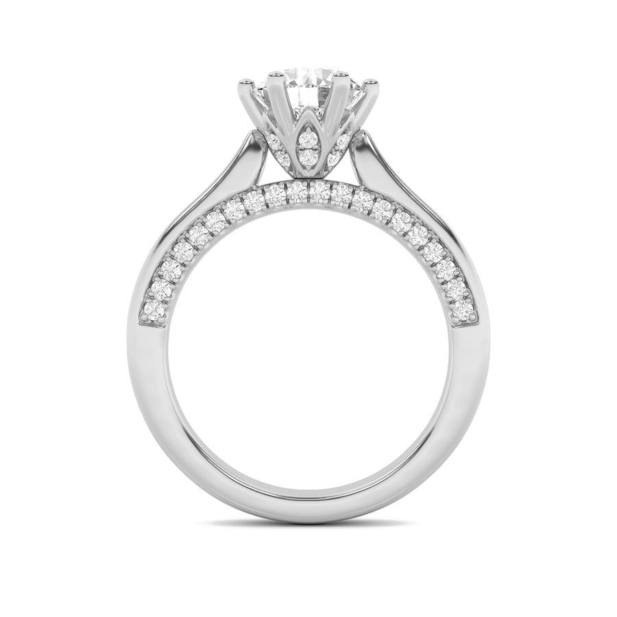 2Cttw Round Shaped Lab Grown Diamond (F/VS) TulipMotif Accented Engagement Ring in 14K Gold
