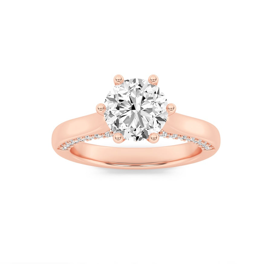 2Cttw Round Shaped Lab Grown Diamond (F/VS) TulipMotif Accented Engagement Ring in 14K Gold