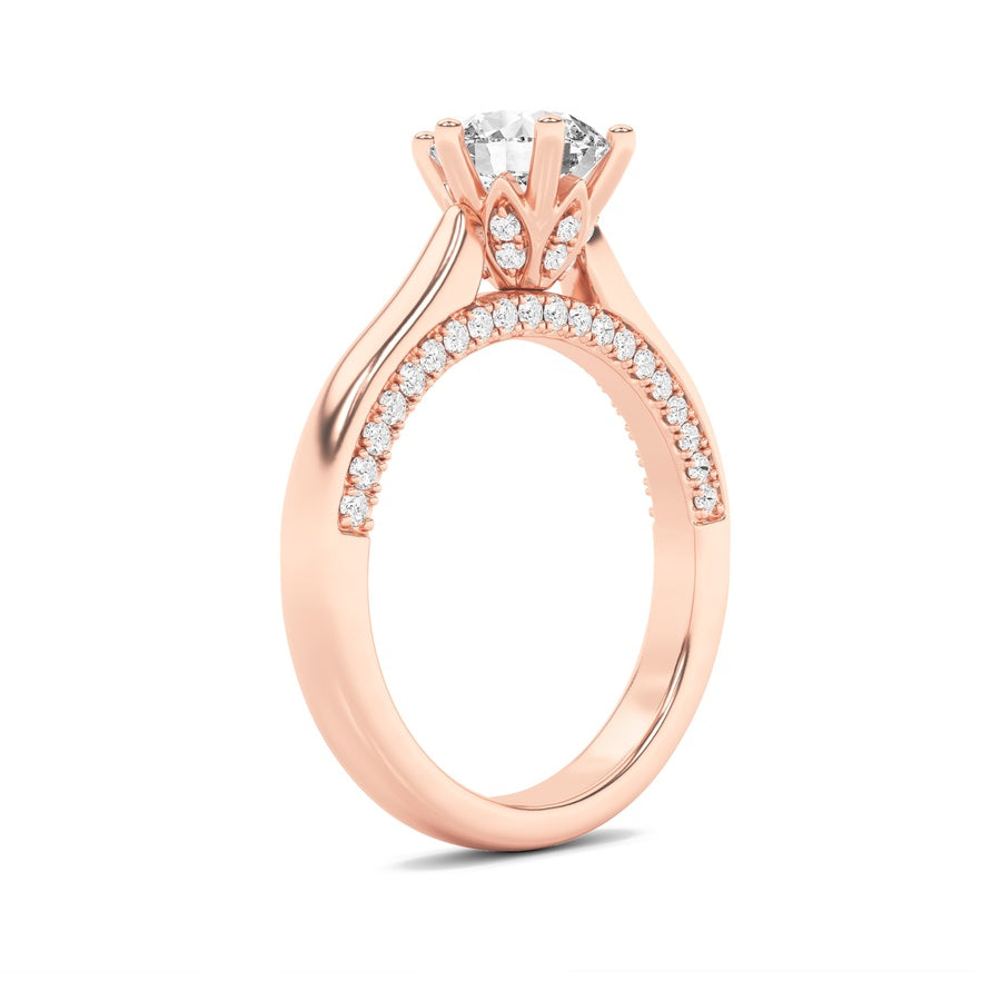 2Cttw Round Shaped Lab Grown Diamond (F/VS) TulipMotif Accented Engagement Ring in 14K Gold
