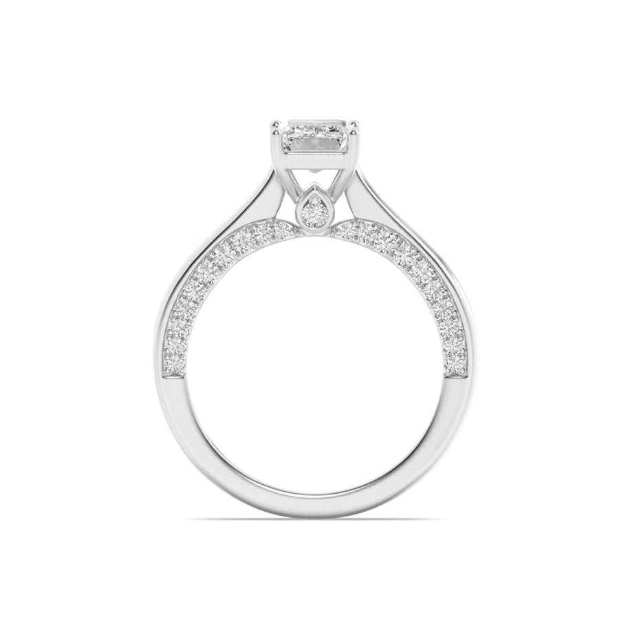 1.25Cttw Emerald Shaped Lab Grown Diamond (F/VS) Accented Bridge Shank Engagement Ring in 14K Gold