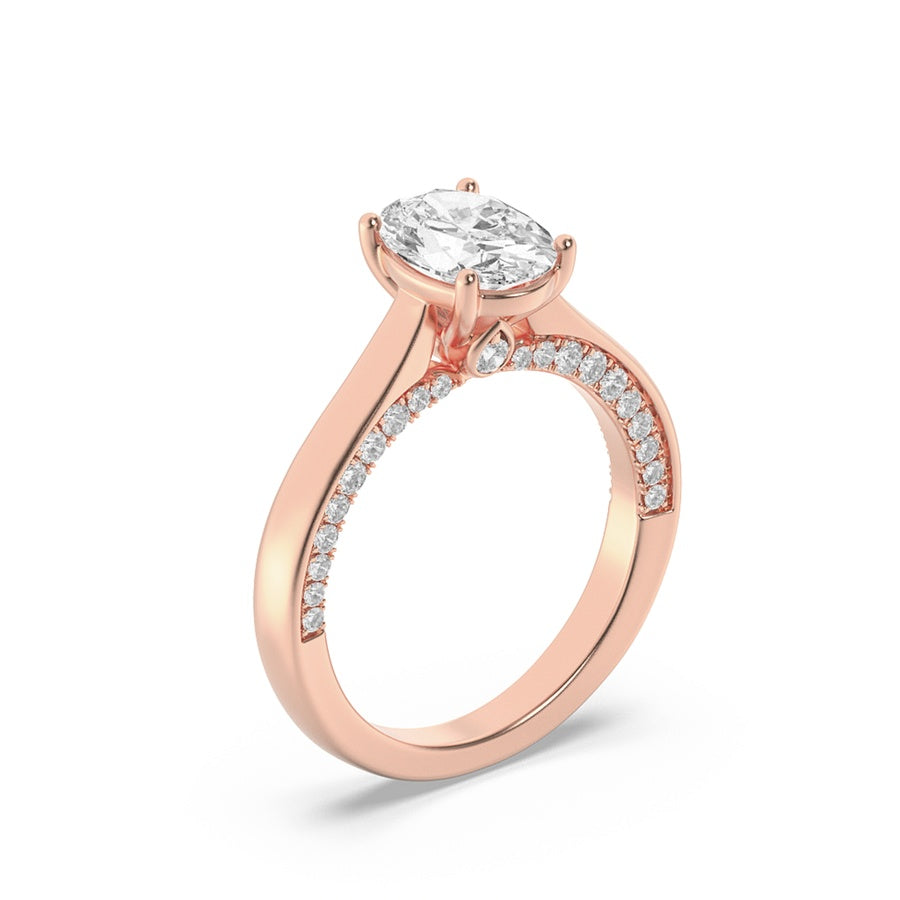 2Cttw Oval Shaped Lab Grown Diamond (F/VS) Accented Bridge Shank Engagement Ring in 14K Gold