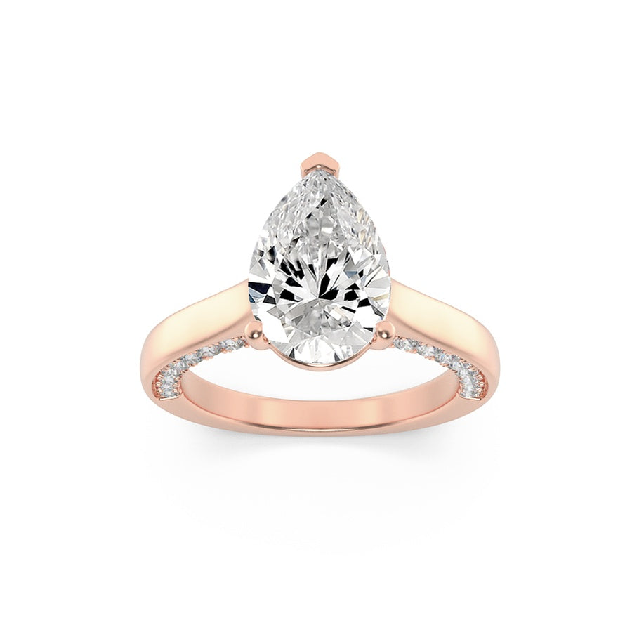 2Cttw Pear Shaped Lab Grown Diamond (F/VS) Accented Bridge Shank Engagement Ring in 14K Gold