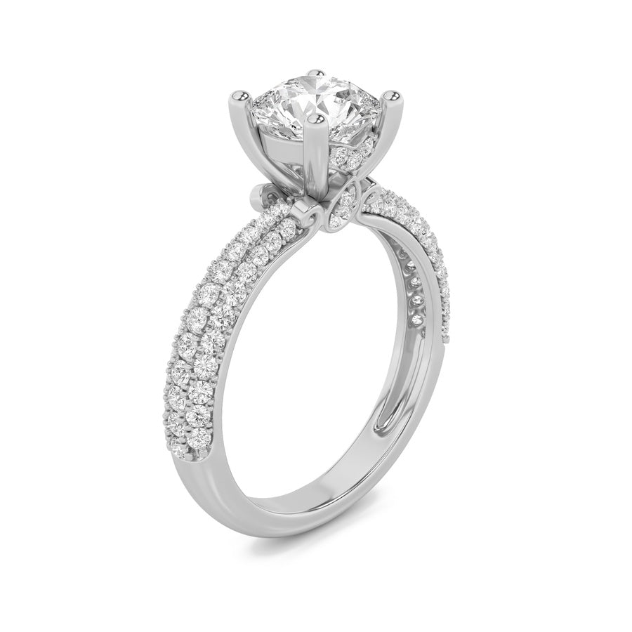 Round Shape Three Row Micro Pave Engagement Ring lab grown diamond