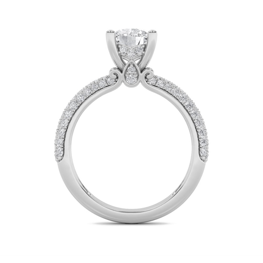 Round Shape Three Row Micro Pave Engagement Ring lab grown diamond
