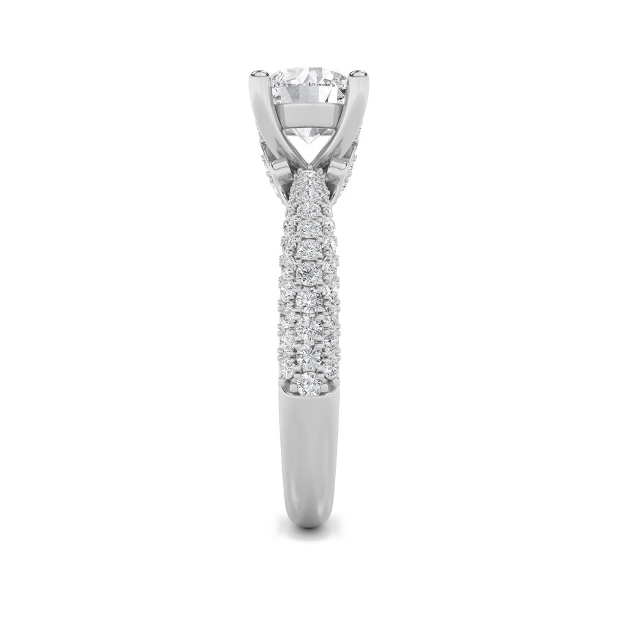 Round Shape Three Row Micro Pave Engagement Ring lab grown diamond