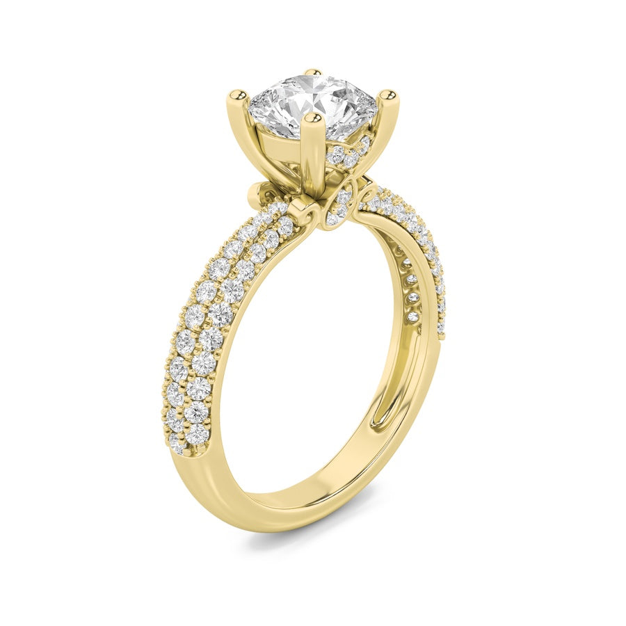 Round Shape Three Row Micro Pave Engagement Ring lab grown diamond