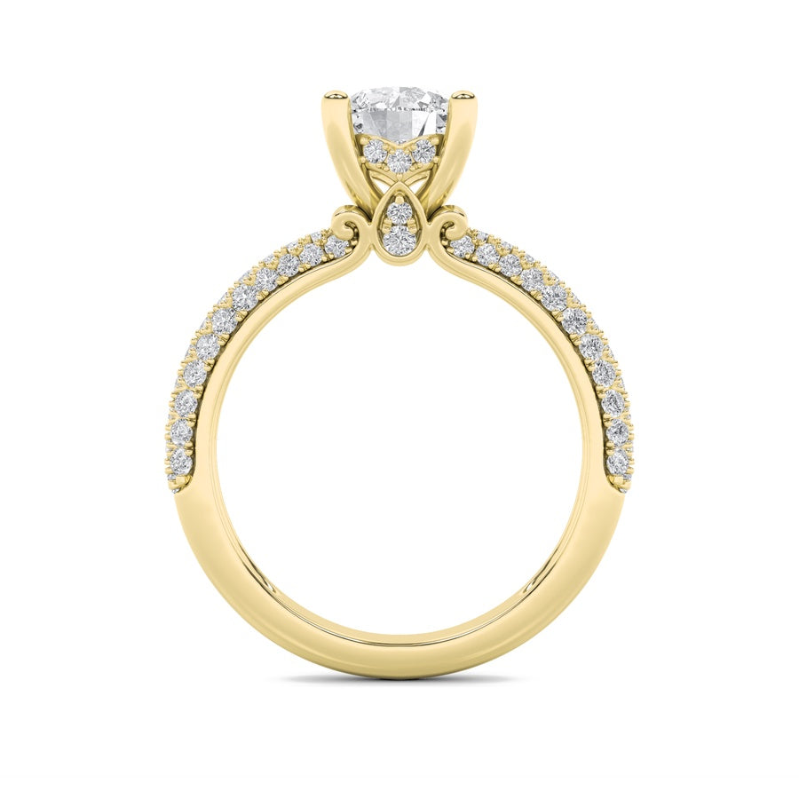 Round Shape Three Row Micro Pave Engagement Ring lab grown diamond