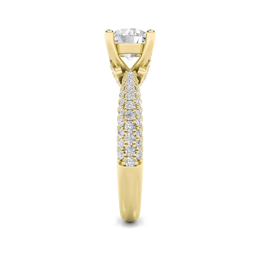 Round Shape Three Row Micro Pave Engagement Ring lab grown diamond