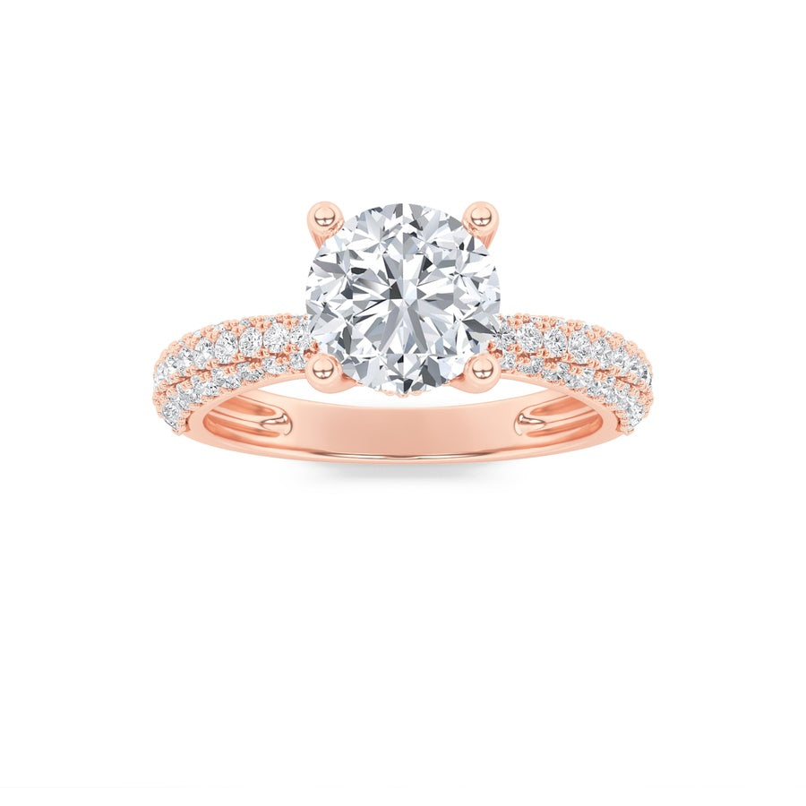 Round Shape Three Row Micro Pave Engagement Ring lab grown diamond