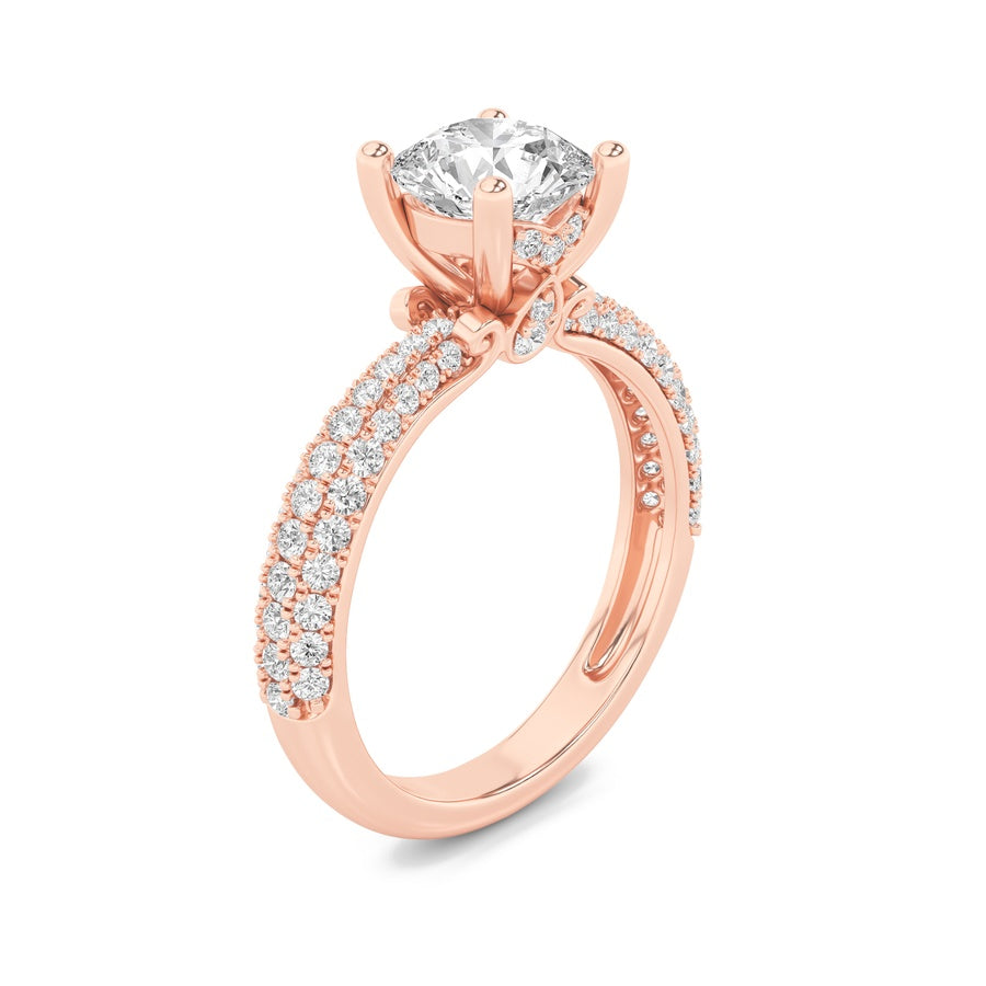 Round Shape Three Row Micro Pave Engagement Ring lab grown diamond