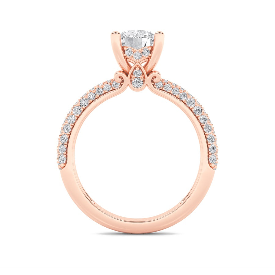 Round Shape Three Row Micro Pave Engagement Ring lab grown diamond