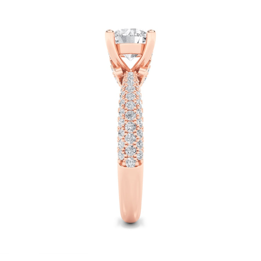 Round Shape Three Row Micro Pave Engagement Ring lab grown diamond