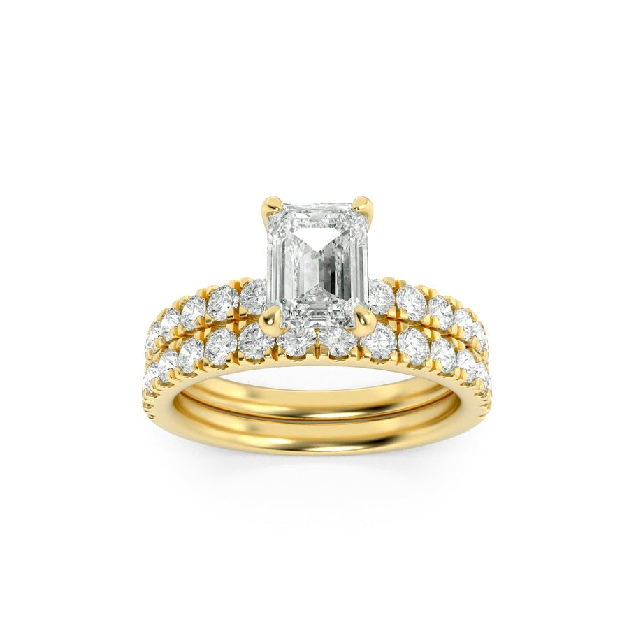 2Cttw Emerald Shaped Lab Grown Diamond (F/VS) Classic Accented Set With Band and Engagement Ring in14K Gold