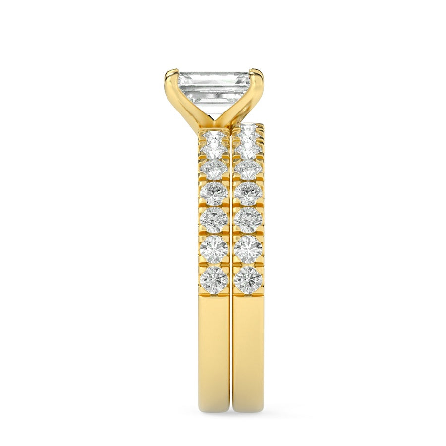 2Cttw Emerald Shaped Lab Grown Diamond (F/VS) Classic Accented Set With Band and Engagement Ring in14K Gold