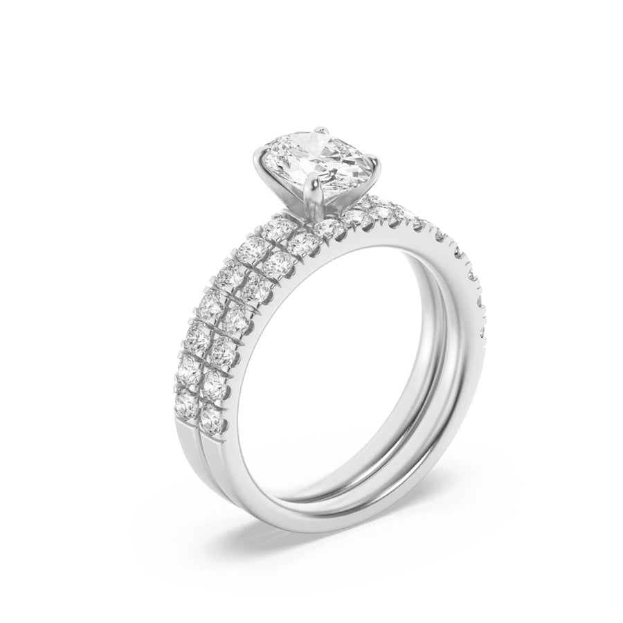 2Cttw Oval Shaped Lab Grown Diamond (F/VS) ClassicAccented Set With Band and Engagement Ring in 14K Gold