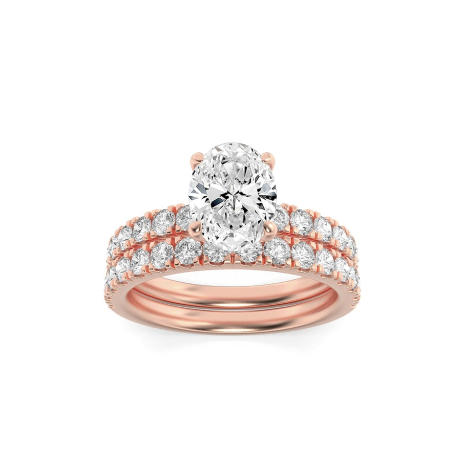 2Cttw Oval Shaped Lab Grown Diamond (F/VS) ClassicAccented Set With Band and Engagement Ring in 14K Gold