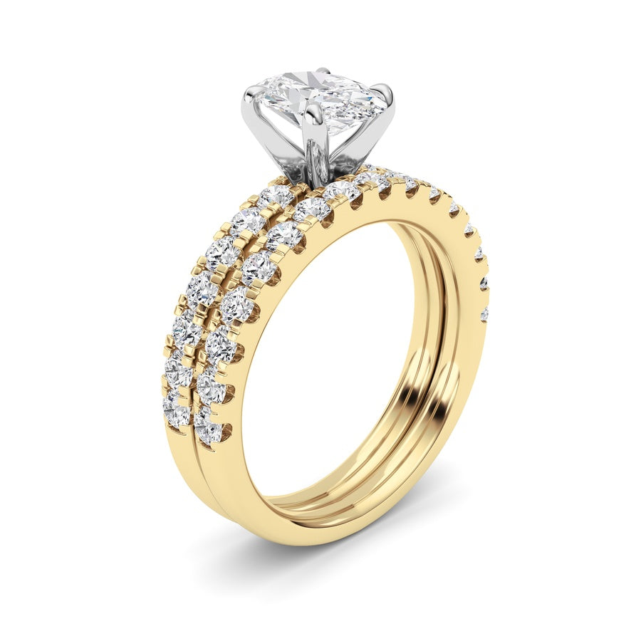 2Cttw Oval Shaped Lab Grown Diamond (F/VS) ClassicAccented Set With Band and Engagement Ring in 14K Gold