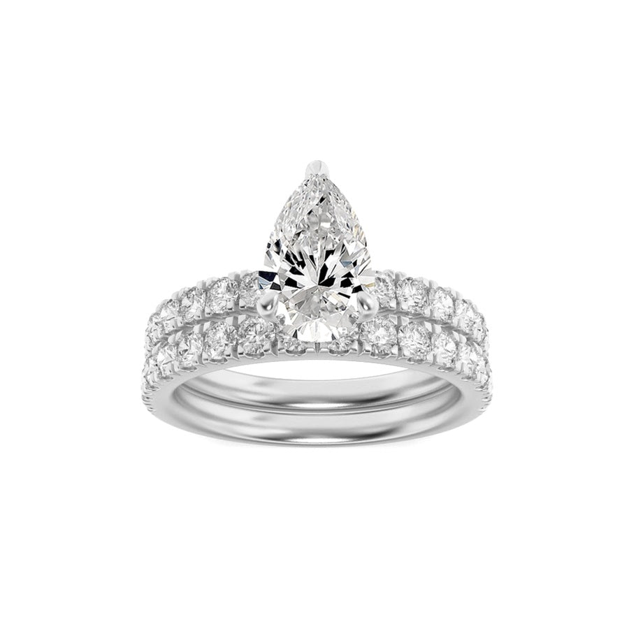 2Cttw Pear Shaped Lab Grown Diamond (F/VS) ClassicAccented Set With Band and Engagement Ring in 14K Gold